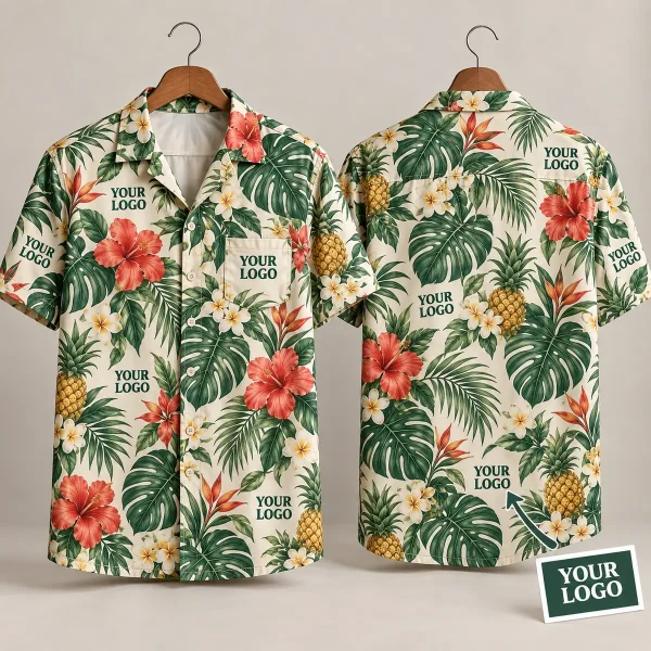 Tropical Hibiscus Logo Hawaiian Shirt | Custom Company Logo