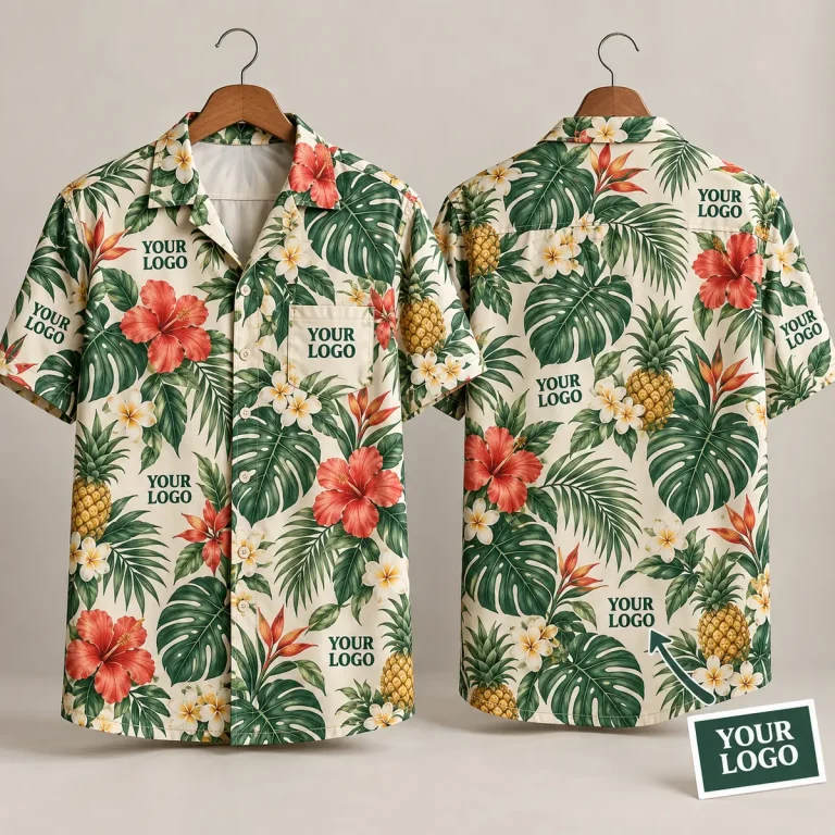 Tropical Hibiscus Logo Hawaiian Shirt | Custom Company Logo
