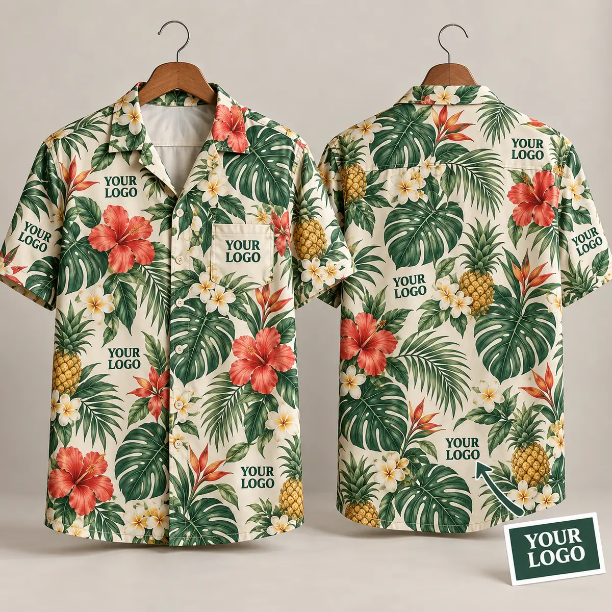 Tropical Hibiscus Logo Hawaiian Shirt | Custom Company Logo