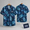 Tropical Leaf Logo Hawaiian Shirt | Navy Blue Tech Foliage