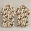 Tropical Rooster Hawaiian Shirt with Hibiscus & Palm Leaves
