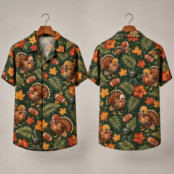 Turkey Football Thanksgiving Hawaiian Shirts in Dark Green