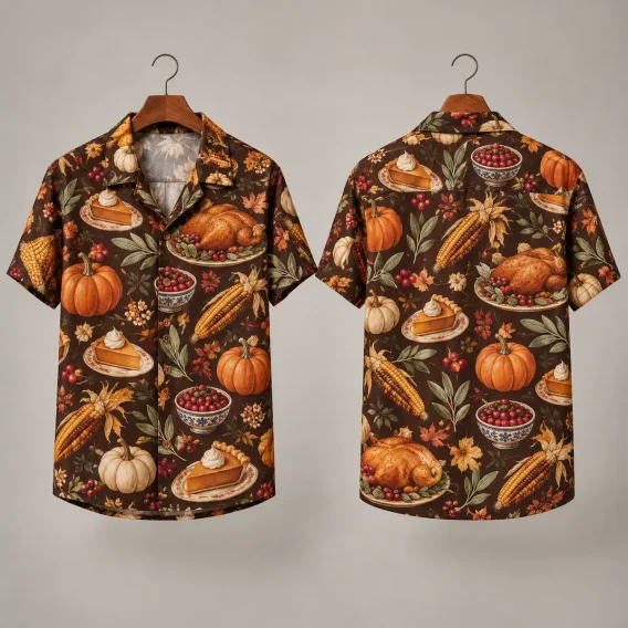 Turkey Thanksgiving Aloha Shirt with Pumpkin Pie