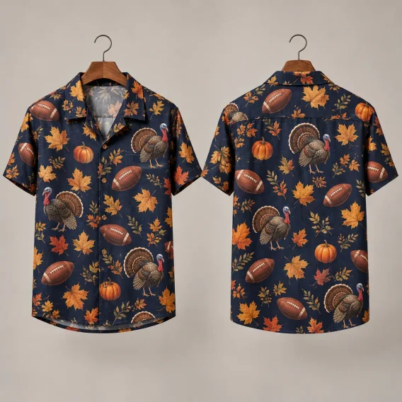 Turkey Thanksgiving Aloha Shirt – Navy Fall Football