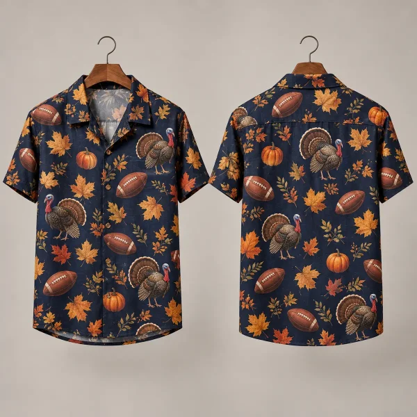 Turkey Thanksgiving Aloha Shirt – Navy Fall Football