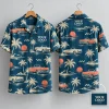 Vintage Car Hawaiian Shirt With Logo – Dark Teal Retro Design