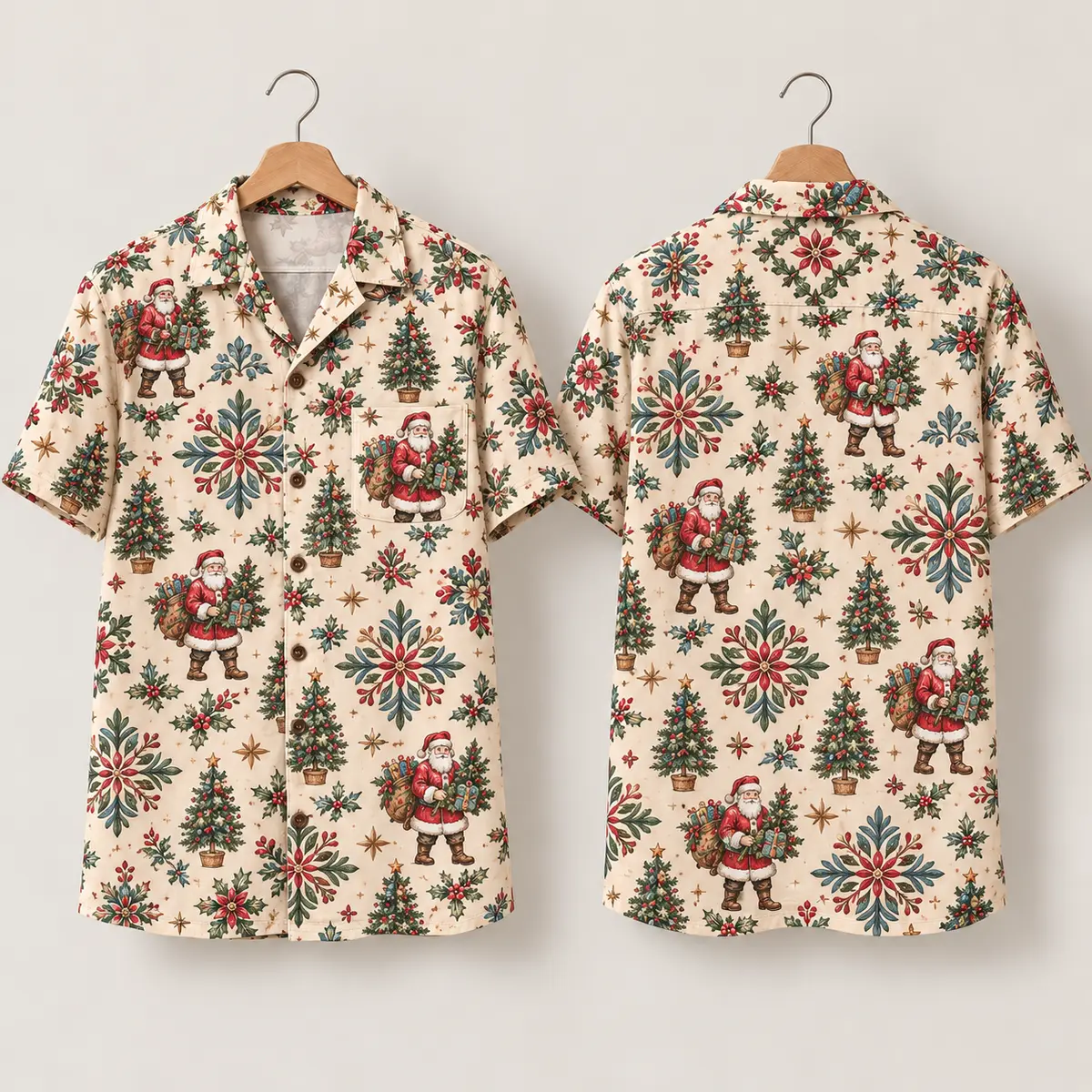 Vintage Santa Christmas Hawaiian Shirt - Cream