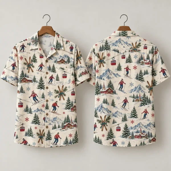 Vintage Skier Christmas Hawaiian Shirt | Alpine Holiday Print