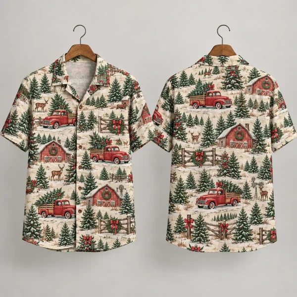 Vintage Truck Xmas Hawaiian Shirts – Rustic Holiday Scenes