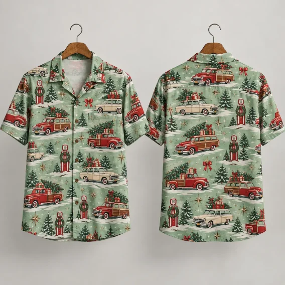 Vintage Woody Wagon Christmas Hawaiian Shirt for Men & Women