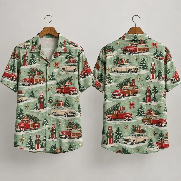 Vintage Woody Wagon Christmas Hawaiian Shirt for Men & Women
