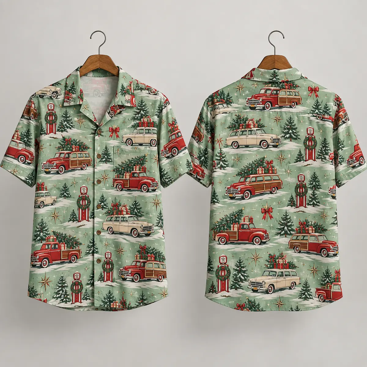 Vintage Woody Wagon Christmas Hawaiian Shirt for Men & Women