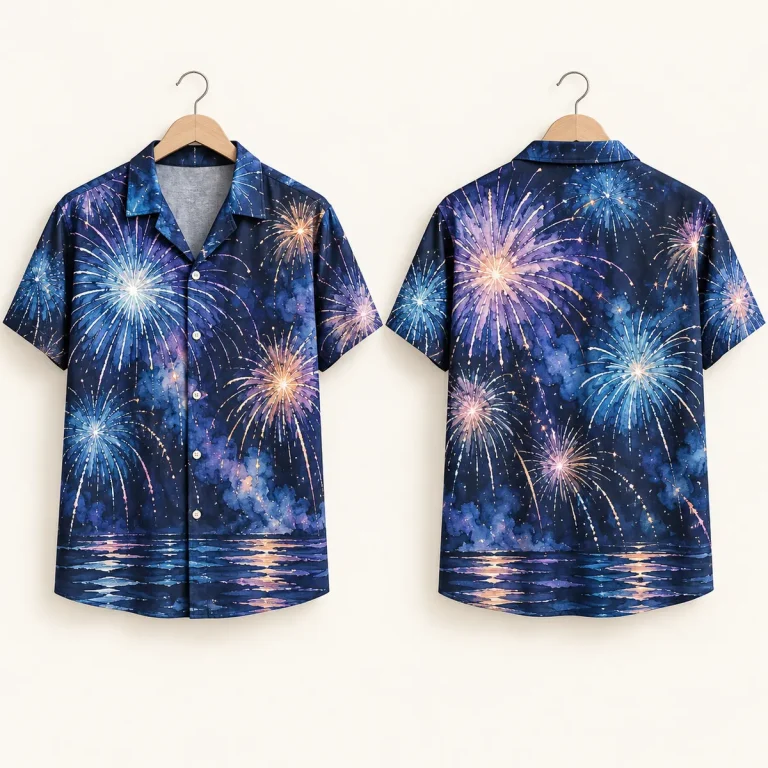Watercolor Fireworks New Year Shirt – Navy Night Sky