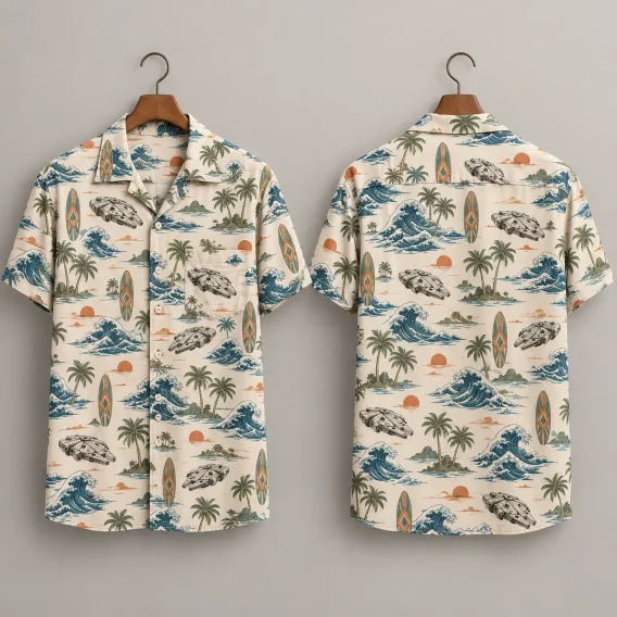 Waves Star Wars Hawaiian Shirt with Vintage Palms