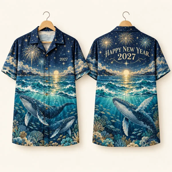 Whale Ocean Celebration Hawaiian Shirt – New Year 2027