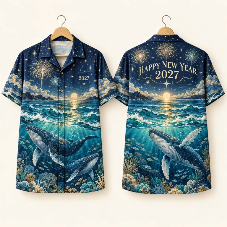Whale Ocean Celebration Hawaiian Shirt – New Year 2027