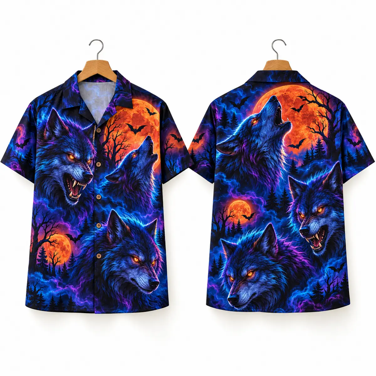 Wolf Halloween Hawaiian Shirt – Neon Moon Forest