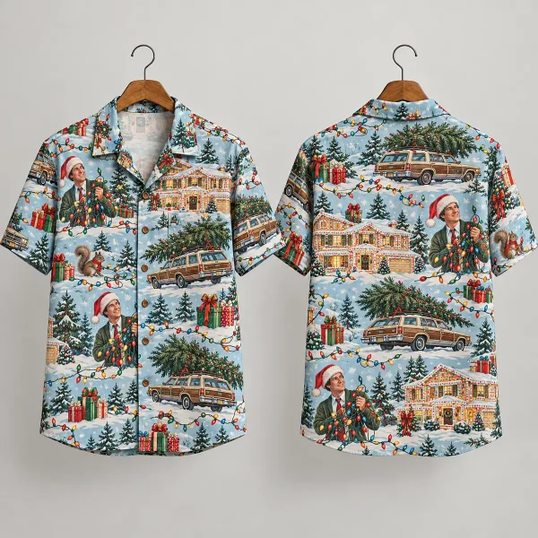 Woody Car Christmas Hawaiian Shirt - Snowy Holiday Lights