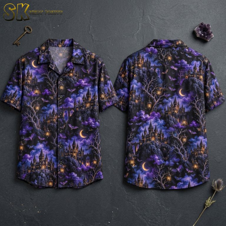 Gothic Castle Nights Men’s Halloween Hawaiian Shirt
