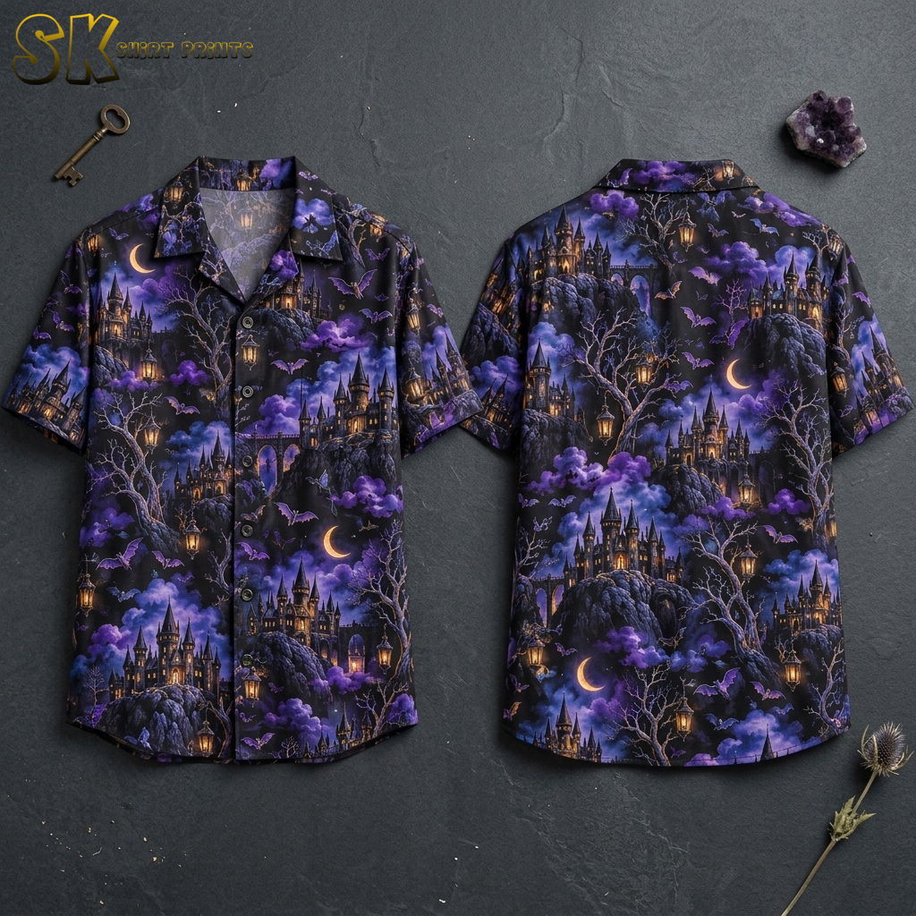 Gothic Castle Nights Men’s Halloween Hawaiian Shirt