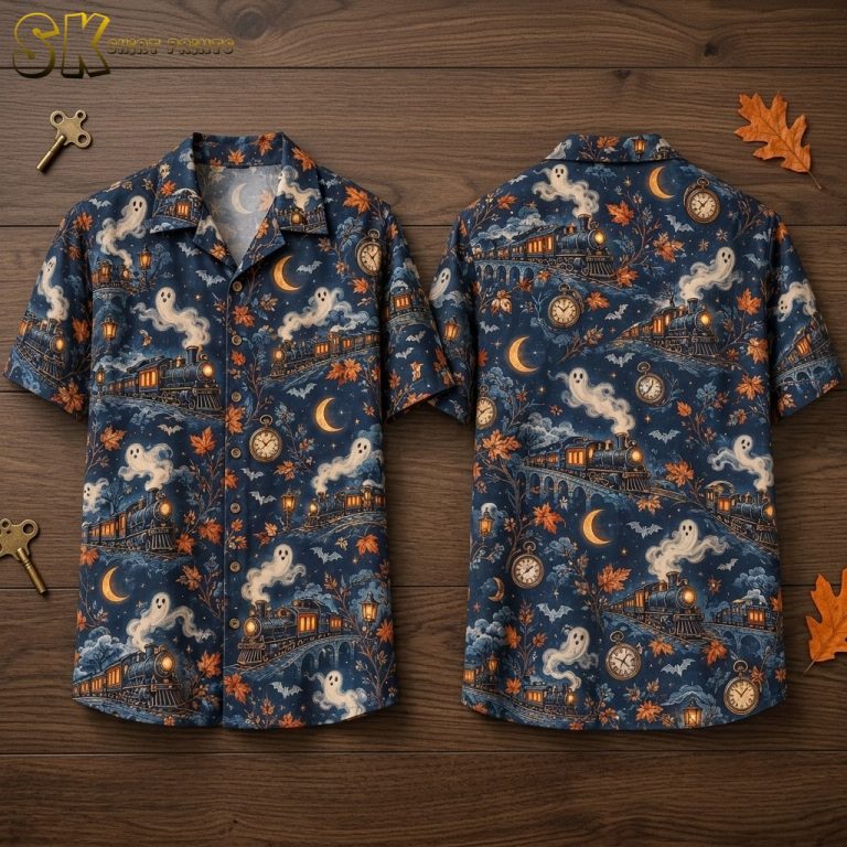 Ghost Train at Midnight – Halloween Button-Up Shirt